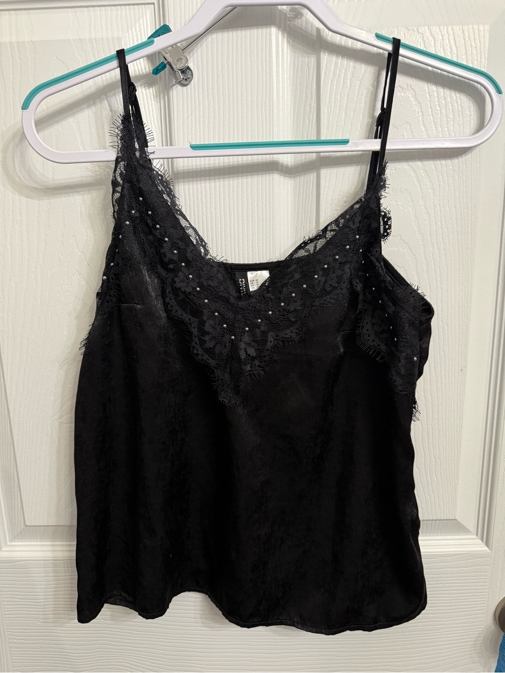H&M Divided Black Satin Lace Studded Cami Tank Y2K Coquette Goth Size 10